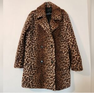 Bernardo Brown Leopard Animal Print Teddy Jacket